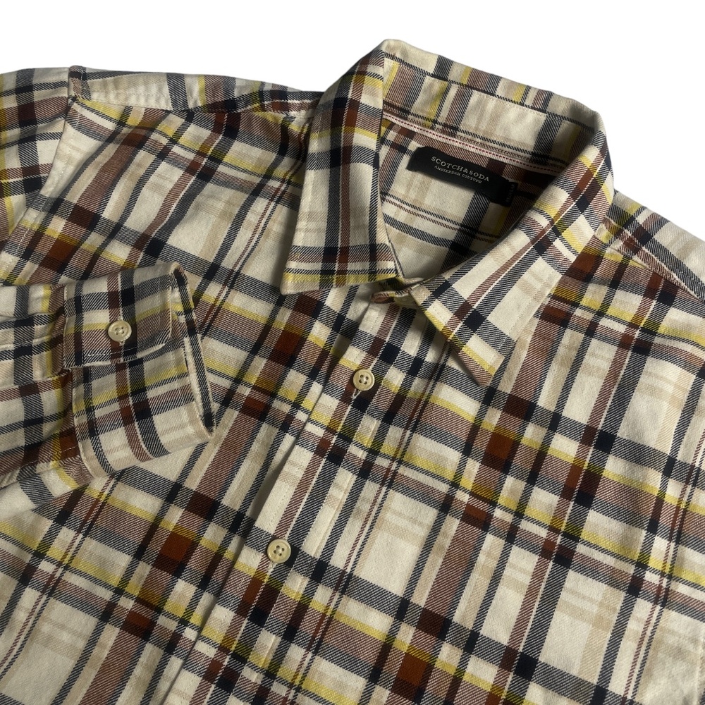 Scotch & Soda Large Long Sleeve Plaid Cotton Blend Men's Casual Shirt‎ Button